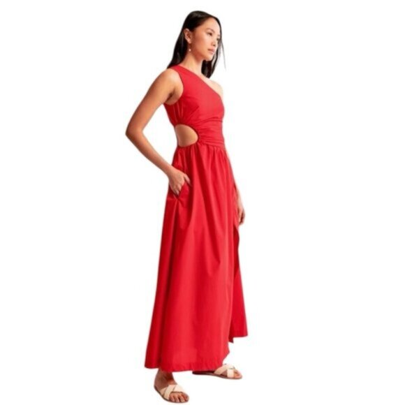 NWT Abercrombie & Fitch Red One-Shoulder Cutout Maxi Dress - Picture 13 of 13